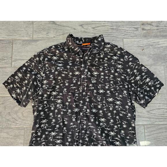 Men's Denim & Flower Button Up Shirt Size Slim Fit X Large Black Palm Trees - Picture 4 of 8